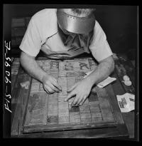 Redak�n� m�stnost novin New York Time, sestavov�n� sportovn� str�nky, 1942